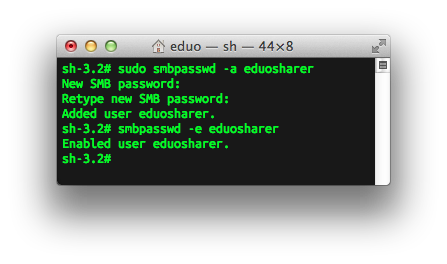 running smbpasswd in the terminal